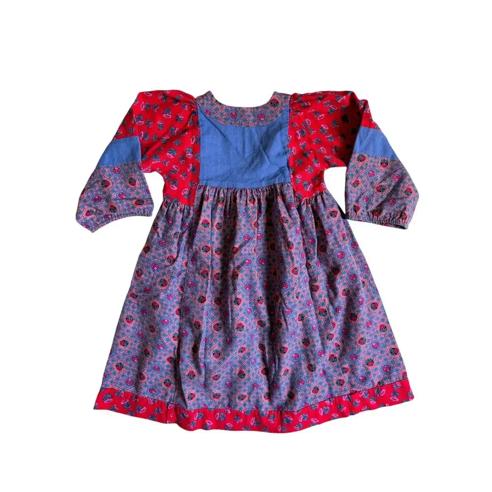Mousefeathers Vintage Patchwork Dress (Red & Blue) - Size 6